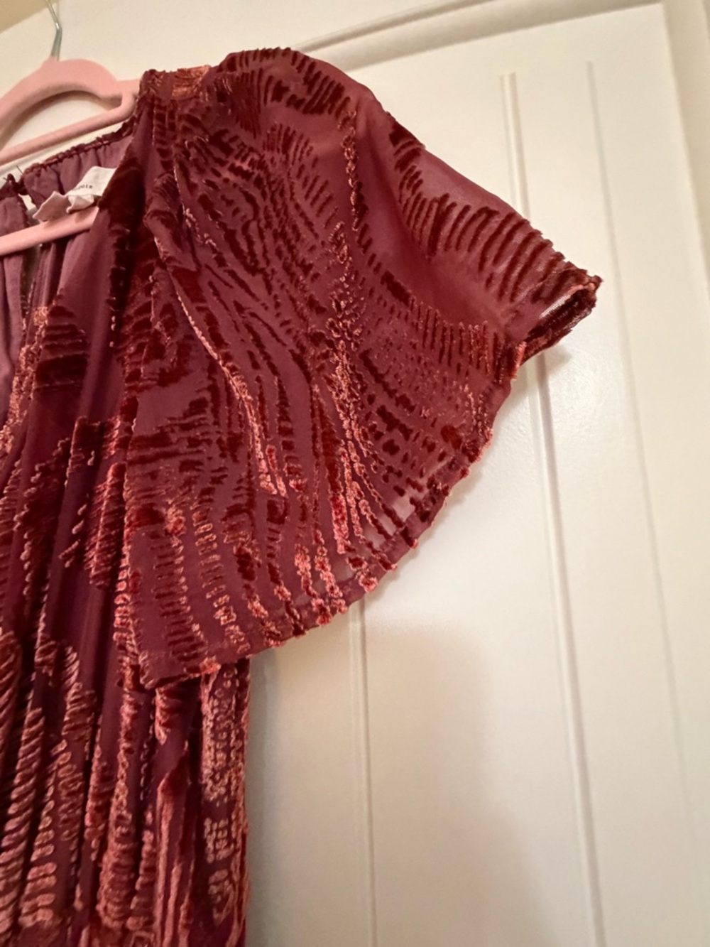 Anthropologie Somerset Jumpsuit Velvet Burnout Edition Sz Med Wide Leg Rust - Picture 12 of 16